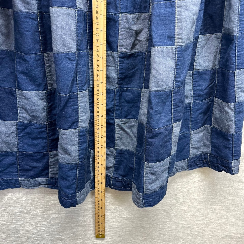 Handmade Patchwork Denim Midi Skirt Womens Large Dark Light Wash Elastic Waist - Picture 3 of 6